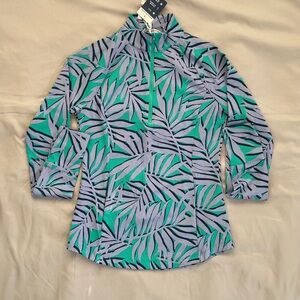 Tommy Bahama Teal & Light Blue Tropical Leaf Half-Zip